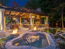 In Ground Hot Tub and Koi Pond Outside Covered Patio With Outdoor Living and Dining Room 