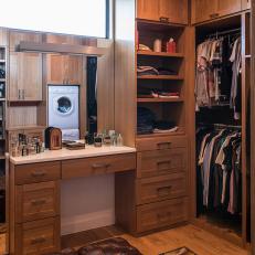 Brown Master Closet With Dressing Table