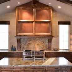 Copper Range Hood Wows in Rustic Chef's Kitchen