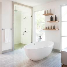 White Modern Spa Bathroom With Soaking Tub
