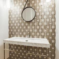 Modern Powder Room With Graphic Accent Wall