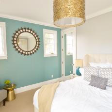 Transitional Bedroom With Turquoise Accent Wall