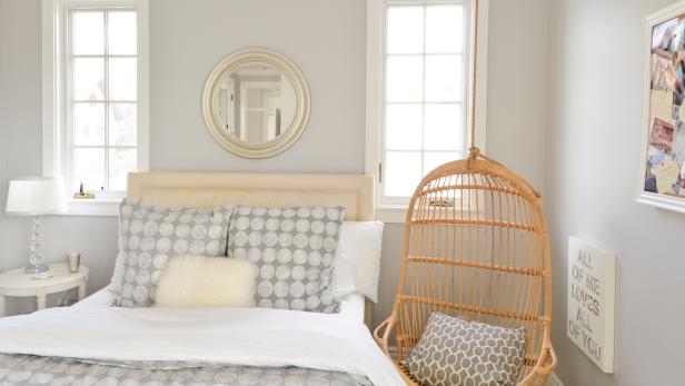 Soft Gray Bedroom With Hanging Chair