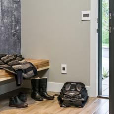 Built-In Wooden Bench Near Door