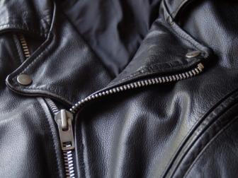 Black Leather Motorcycle Jacket Close-Up