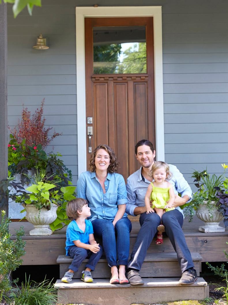 Byers Family on Porch of Craftsman-Style Home
