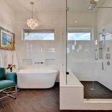 White, Modern Master Bath with Eclectic Details
