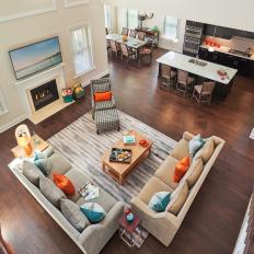Comfortable Great Room Pairs Neutral Furniture and Bold Accents