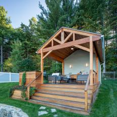 Poolhouse With Covered Cedar Deck and Sitting Area
