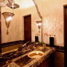 Brown Traditional Bath with Scalloped Mirror