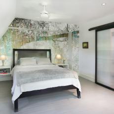 Contemporary Bedroom With Nature-Inspired Accent Wall