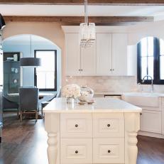 Transitional White Kitchen With Large Island