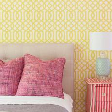 Geometric Wallpaper in Bedroom with Bold, Accent Pieces