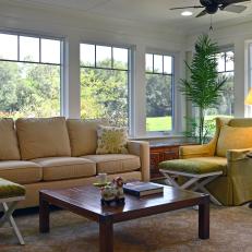 Cheerful Sunroom Features Bright Yellow, Green & Floral Motif