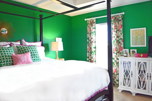 Green Master Bedroom Highlighted With Clean White Bedding