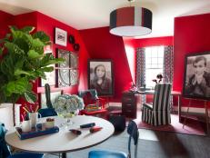 Bold Red Crafting and Home Office Space With Patriotic Theme