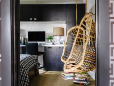 Rattan Chairs Hanging in Guest Bedroom Entryway