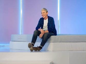 Ellen Degenerese chats with the contestants as seen on Ellen's Design Challenge.