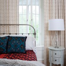 Contemporary Guest Bedroom With Pattern Drapes