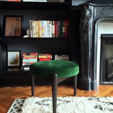 Plush Green Stool and Rug in Family Room