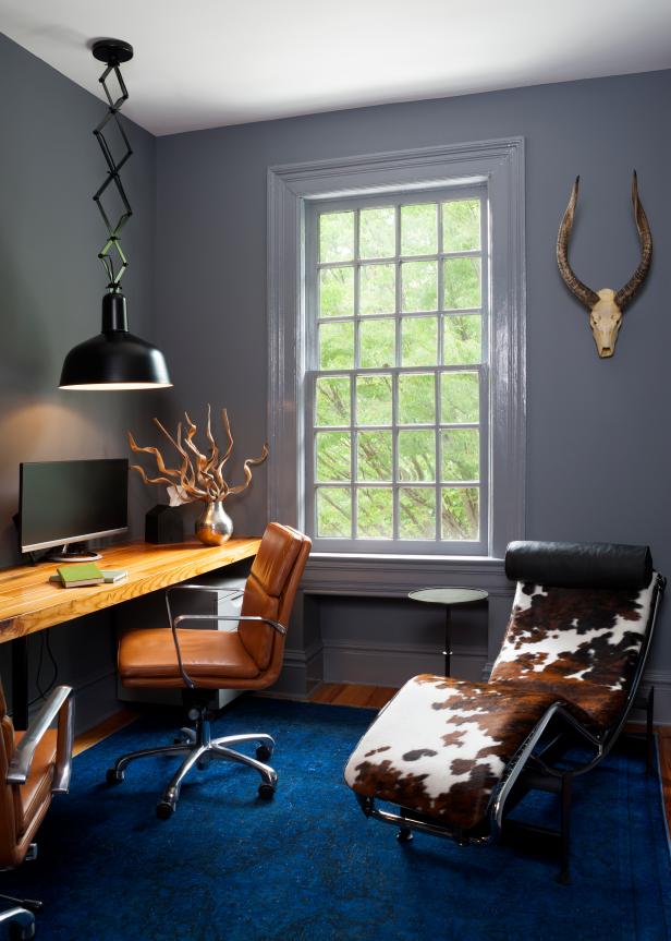 Masculine Home Office with Cowhide 