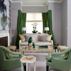 Transitional Living Room With Green Accents