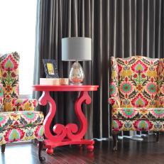 Floral Wingback Chairs and Pink End Table in Eclectic Loft 