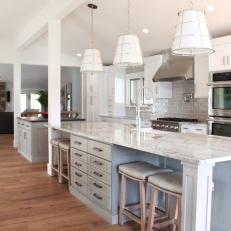 Transitional Kitchen With Marble Countertop