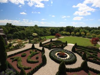 An overhead view of a formal English garden