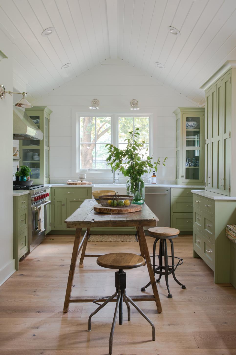Modern Cottage Kitchen With Green Cabinets | HGTV