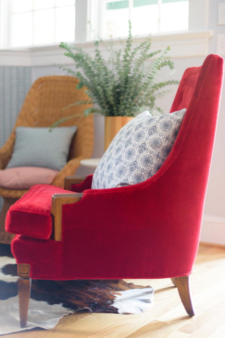 Red Danish Modern Armchair Upholstered in Velvet