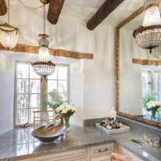 Romantic Master Bathroom With Crystal Chandeliers