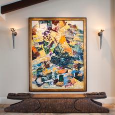 Colorful Painting and Carved Bench