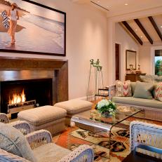 Coastal Living Room With Wicker Furniture
