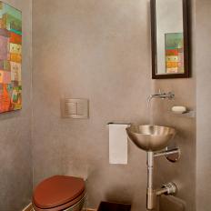 Gray Contemporary Bathroom With Brown Floor