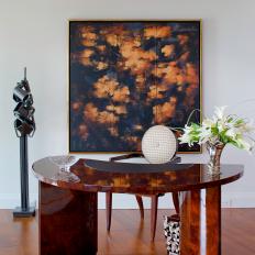 Exotic Wood Desk and Art