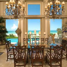 Traditional Dining Room With Pool View
