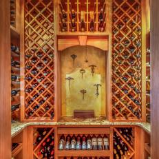 Built in Bottle Storage and Display With Vintage Corkscrew Collection in Wood Wine Closet 