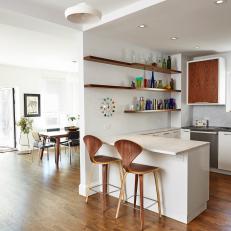 White Contemporary Open Plan Kitchen and Dining Room