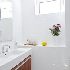 White Contemporary Master Bathroom With Floating Vanity