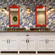 Sleek Double Vanity in Asian Master Bathroom