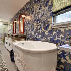 Asian-Inspired Master Bathroom With Large Soaker Tub