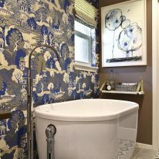 Asian Master Bathroom With Chinoiserie Wallpaper