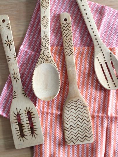 Wood Burned Kitchen Cooking Spoon With Plants: Set of 3, Custom