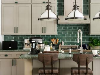HGTV Dream Home 2017: White Cabinets Set Against Green Tile Backsplash