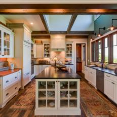 White Country Galley Kitchen With Rugs