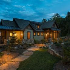Mountain Cabin and Grounds at Night