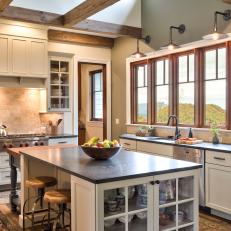 Neutral Country Kitchen With Mountain View