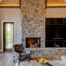 Rustic Stone Fireplace and Entertainment Center
