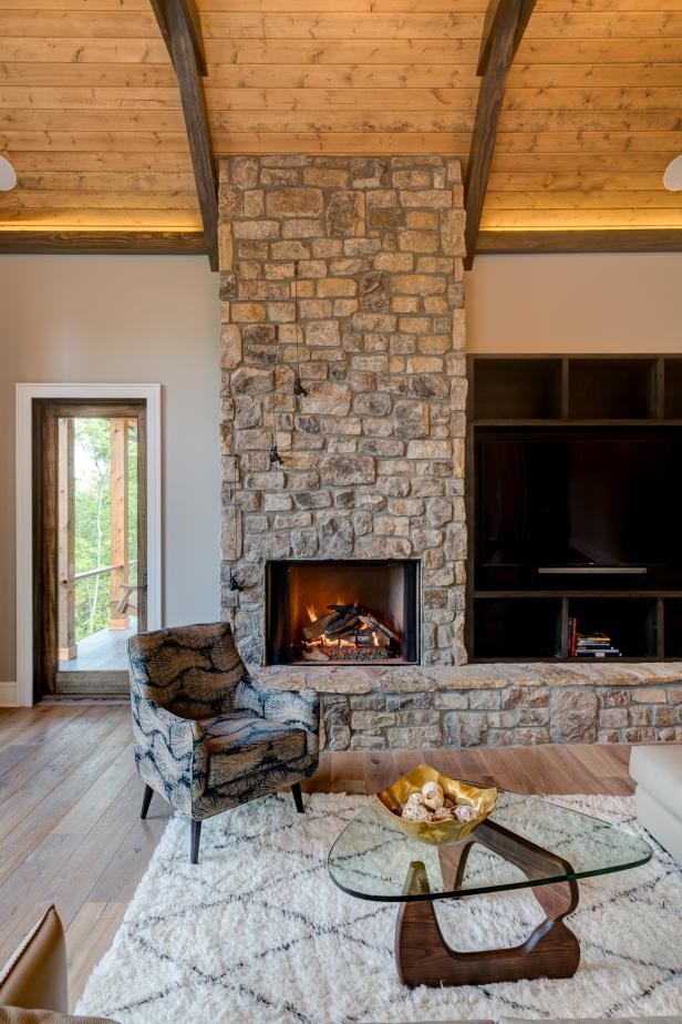 Rustic Stone Fireplace and Entertainment Center | HGTV